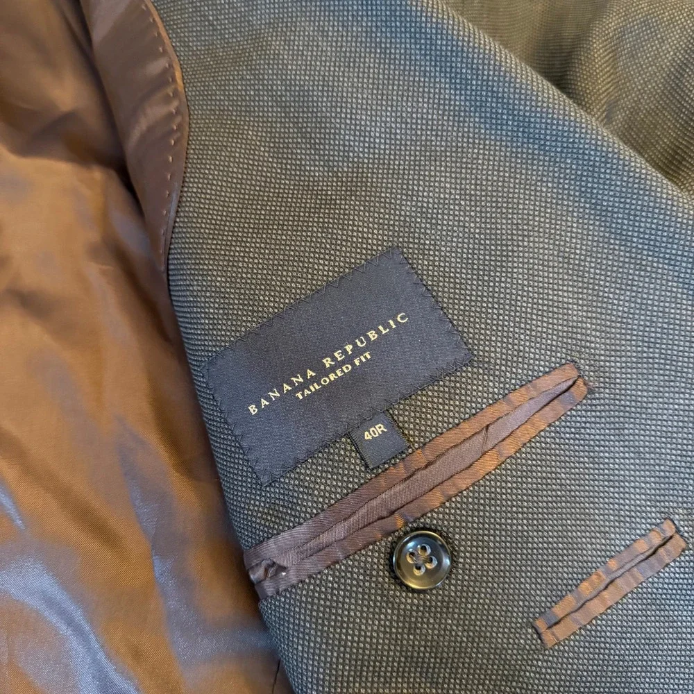 Banana Republic Tailored Fit Men's Blazer 40R‎ Grey Herringbone Business Casual